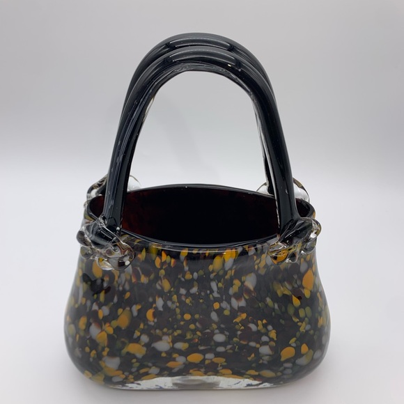 Vtg. Murano Style Mouth Blown Block Cut Handbag Purse Sculpture Or Flower Vase - Picture 10 of 14